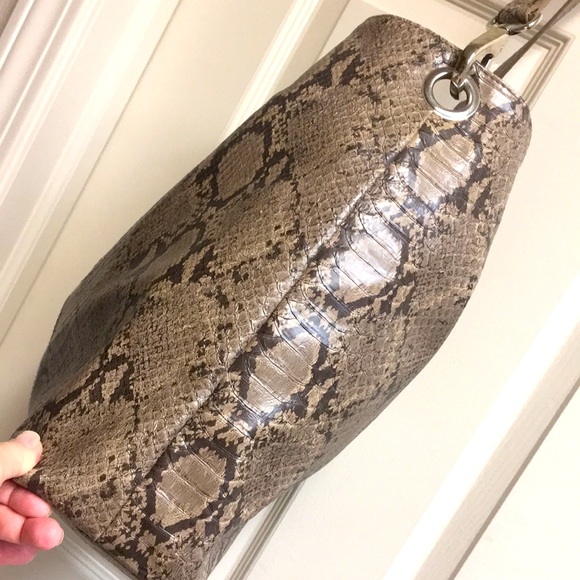 Taupe Snake Print Shoulder Bag - Picture 4 of 10